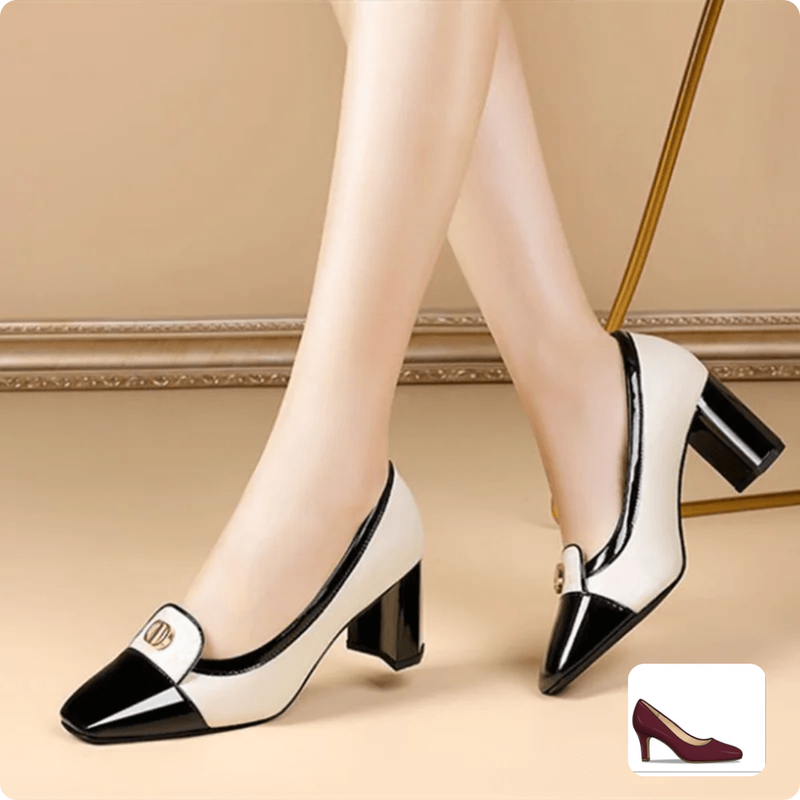 Cresfimix Sapatos Femininos Vinho Couro PU - Salto Quadrado para Escritório e Festa A9444