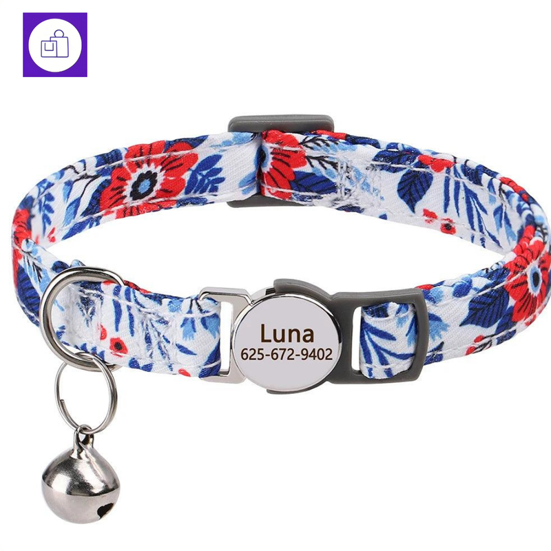 Coleira ajustável personalizada para gatos com fecho rápido – conforto e prevenção de acidentes