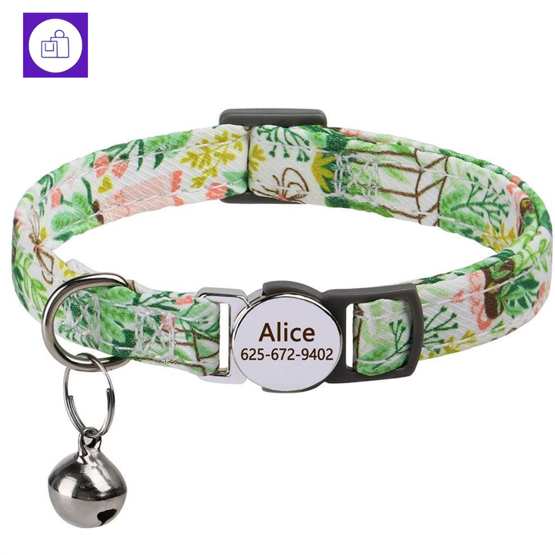 Coleira ajustável personalizada para gatos com fecho rápido – conforto e prevenção de acidentes