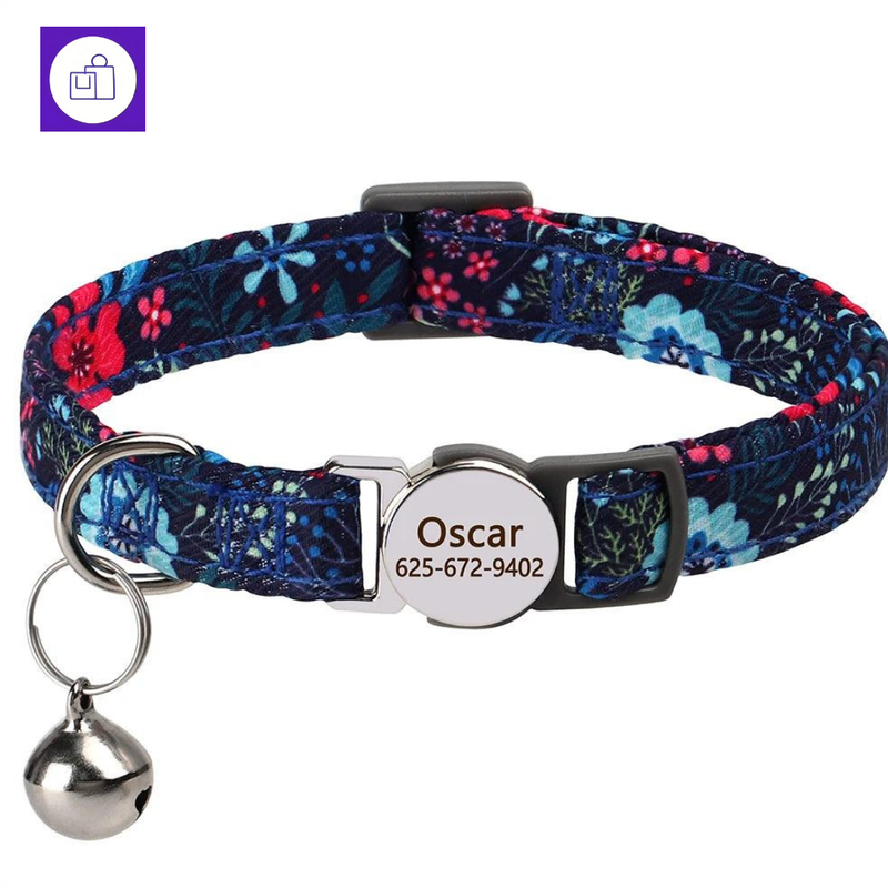 Coleira ajustável personalizada para gatos com fecho rápido – conforto e prevenção de acidentes