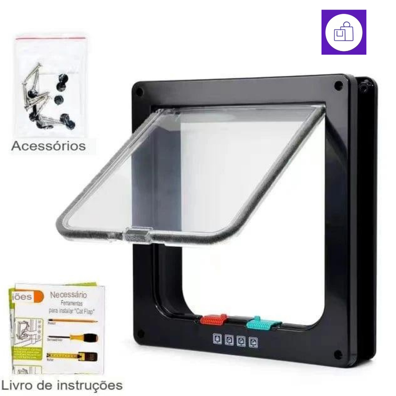 Porta de aba para gato com trava 4 vias – segurança máxima e controle de acesso para seu pet
