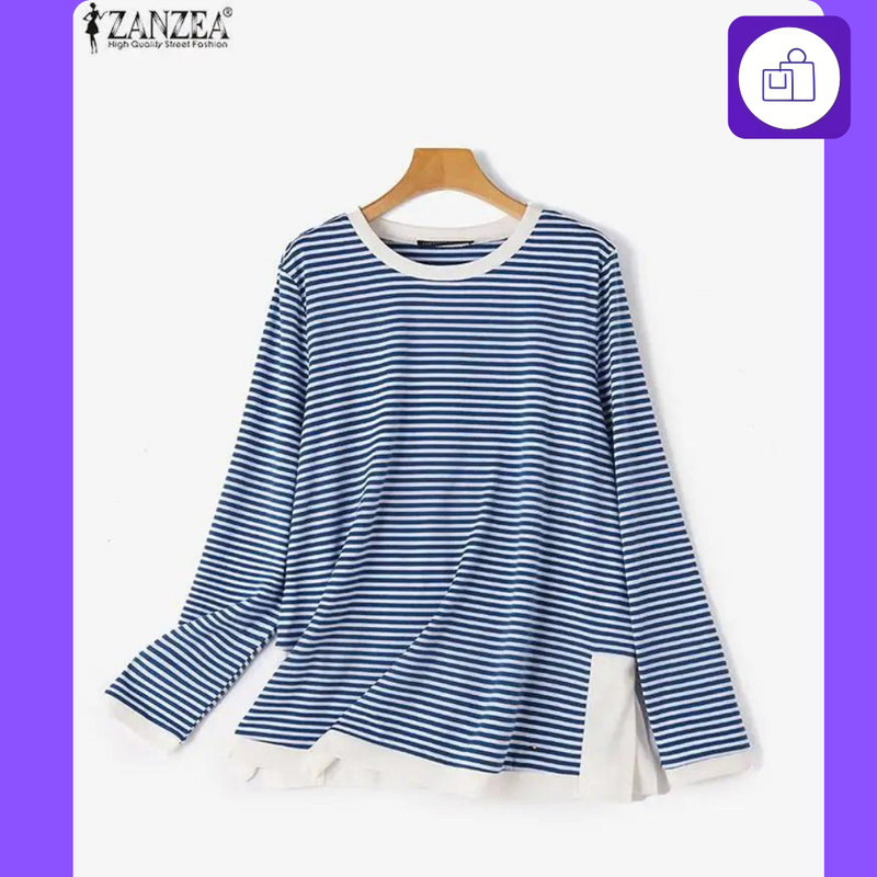 Blusa Feminina ZANZEA - Listras Elegantes para a Moda Outono