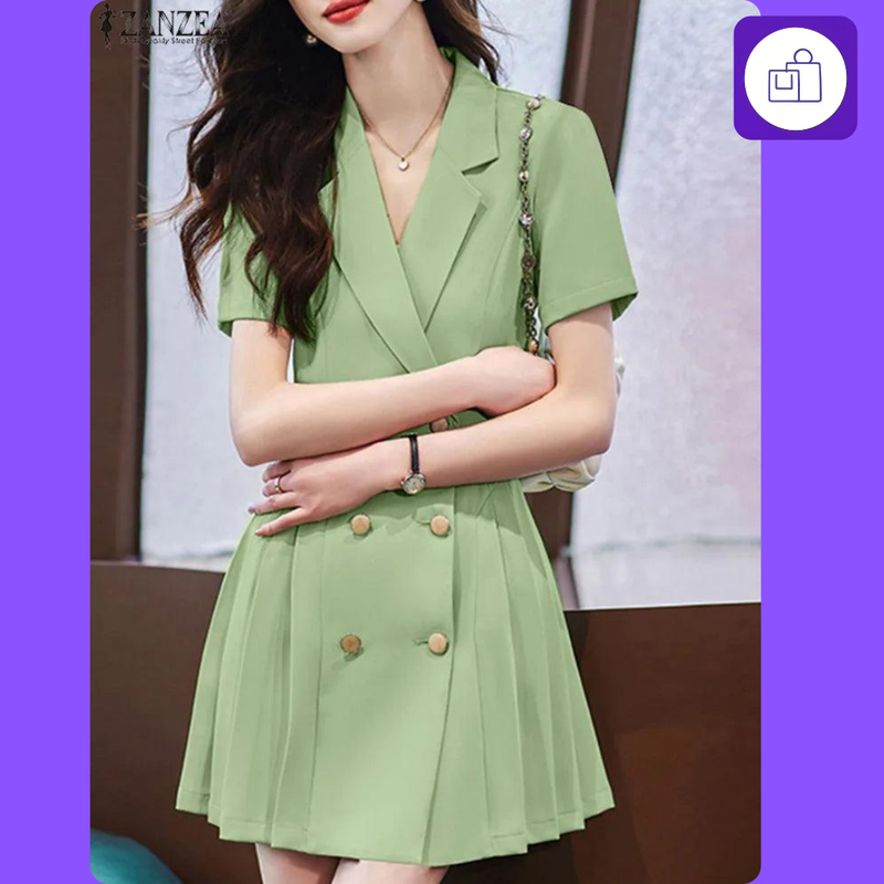 ZANZEA Vestido Midi - Elegância em Patchwork Colorido 2024
