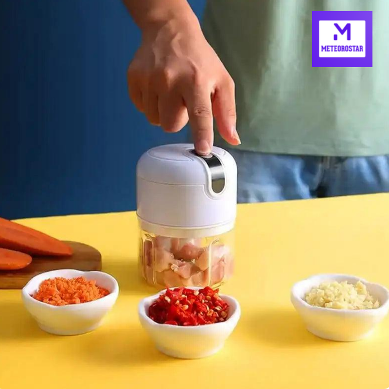 CutMix – Mini Processador de Alimentos Elétrico 250ml com 3 Lâminas Inox e USB Recarregável