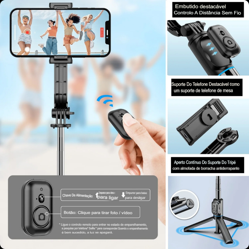 Tripé para Câmera com Controle Remoto – Perfeito para Selfies e Vídeos Estáveis