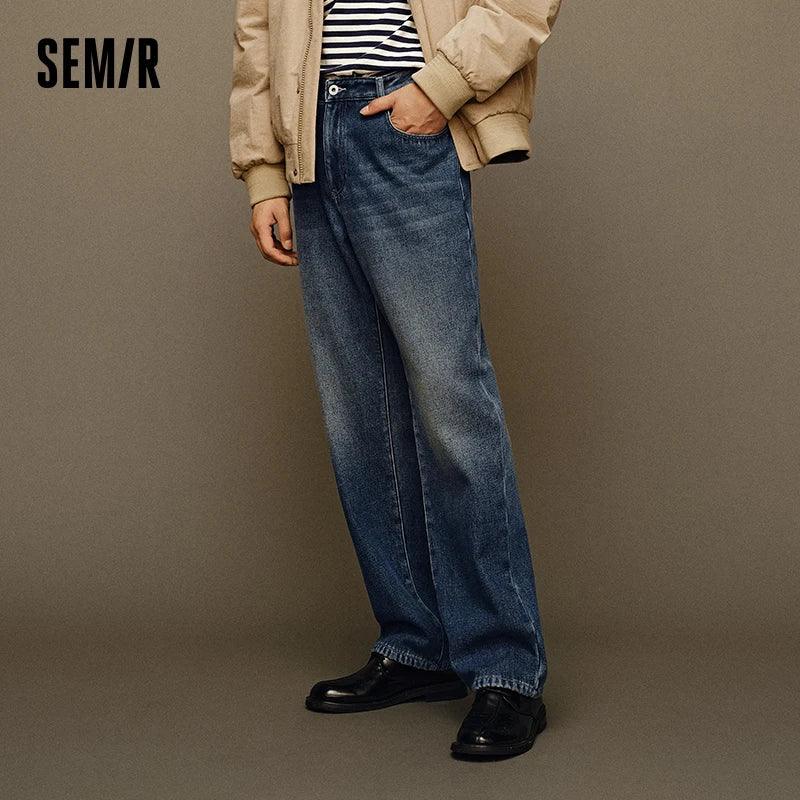 Jeans SEMIR Masculino 2024 - Calça Reta Longa Estilo Retro Hong Kong para o Inverno