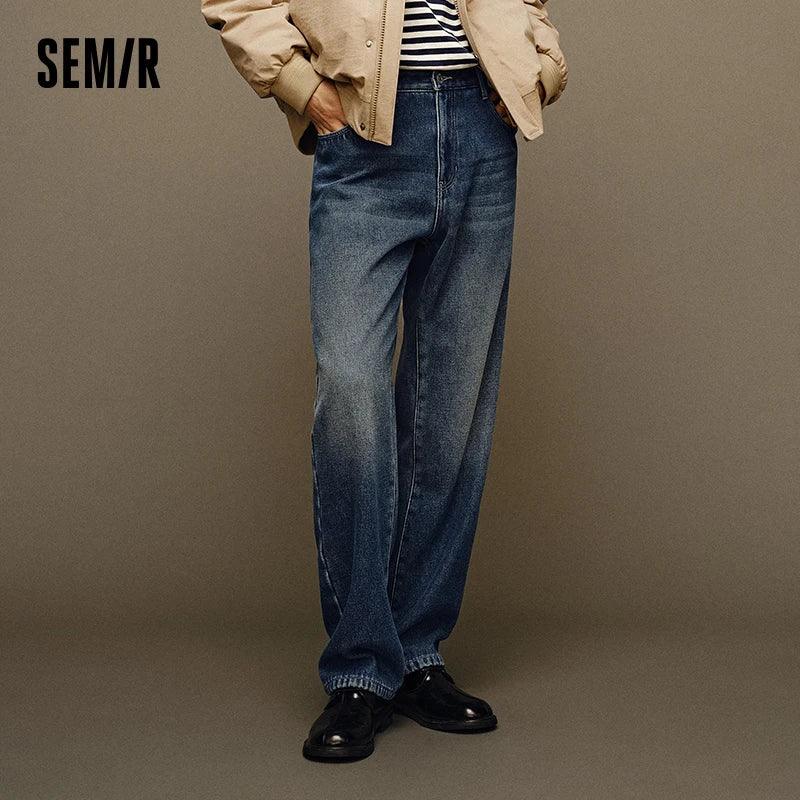 Jeans SEMIR Masculino 2024 - Calça Reta Longa Estilo Retro Hong Kong para o Inverno