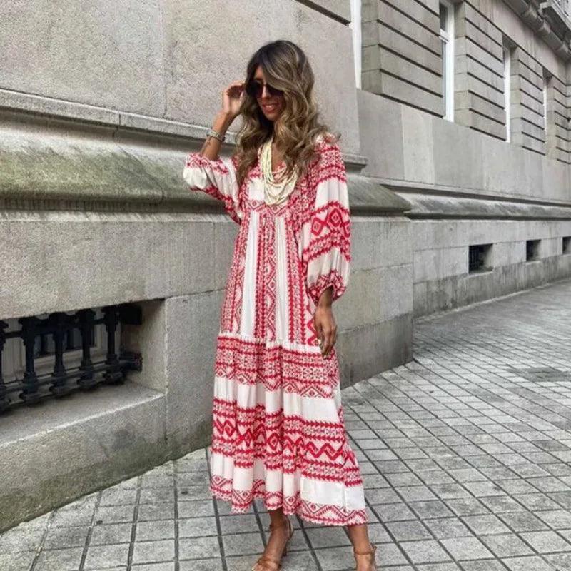 Summer Boho Maxi Female Formal Dress Lantern Sleeve Printing Long Dress Luxury Suitable Elegant Party Dresses For Women 2023 New