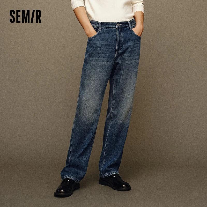 Jeans SEMIR Masculino 2024 - Calça Reta Longa Estilo Retro Hong Kong para o Inverno