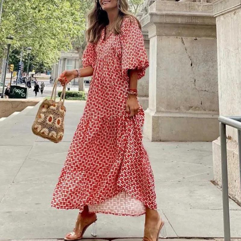 Summer Boho Maxi Female Formal Dress Lantern Sleeve Printing Long Dress Luxury Suitable Elegant Party Dresses For Women 2023 New