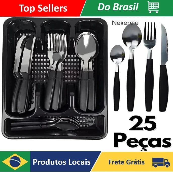 Inox Cutlery Game With 24 Pieces + Drawer Holder-Neverdie Store
