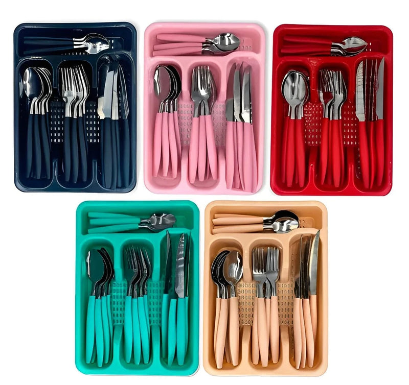 Inox Cutlery Game With 24 Pieces + Drawer Holder-Neverdie Store