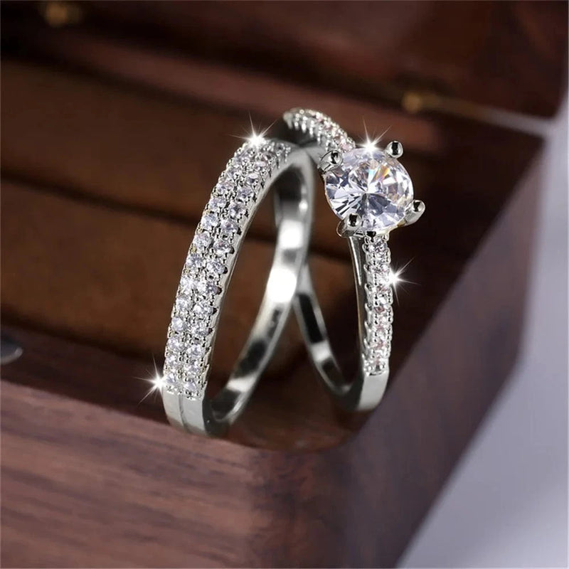 Conjunto de anéis femininos de luxo com 2 peças