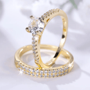 Conjunto de anéis femininos de luxo com 2 peças
