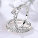Conjunto de anéis femininos de luxo com 2 peças