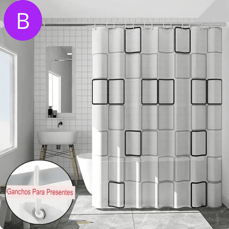 Cortinas de Chuveiro à Prova D'Água – Conforto e Proteção com Ganchos Práticos