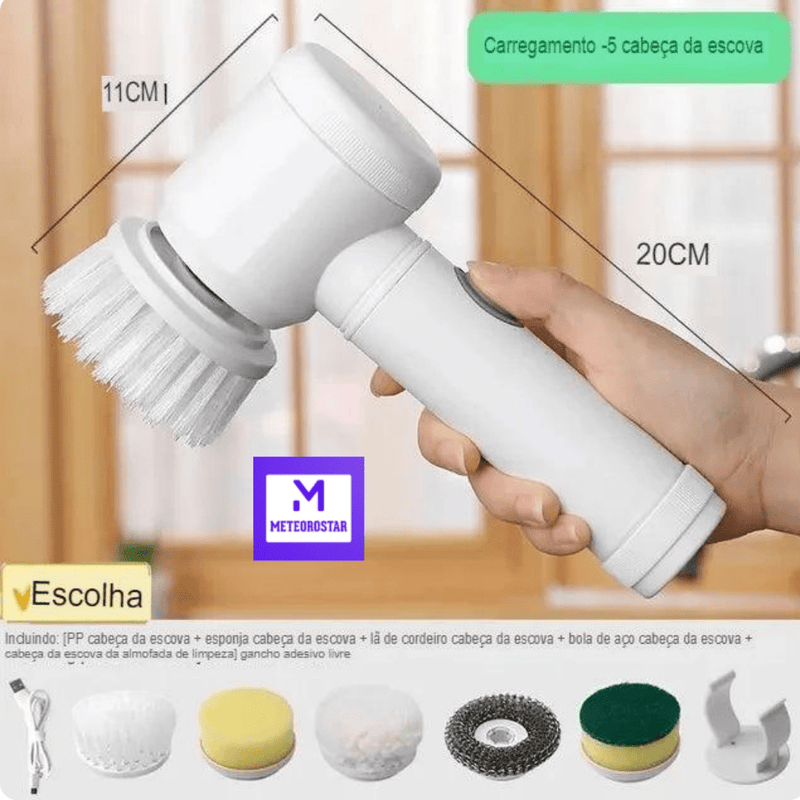 Escova Elétrica Limpeza Rápida 5 em 1 Bucha Esfregão Multiuso Sala Cozinha Banheiro